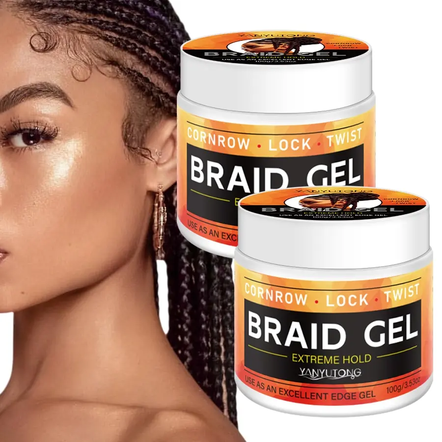 2pcs 100g braid gel, edge control hair gel, Hairstyle gel, Long lasting gel, antistatic, non sticky, easy to apply, moisturizing, glycerin locking and twisting styling wax, suitable for all types of hair, and styling gel for braids and curls