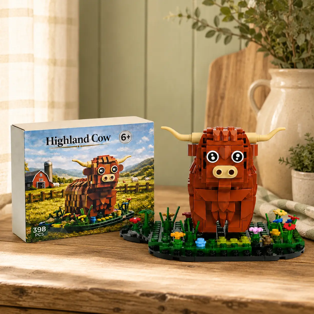 Highland Cow Building Blocks Set - Farm Animal Brick Kit for Ages 6+, DIY Creative Scottish Cattle Model Construction, STEM Learning Toy with Choking Hazard Small Parts, Ideal Holiday/Birthday Gift for Family, Creativity