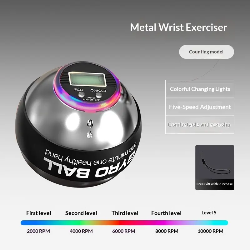 LED Magnetic Wrist Power Ball Chain Mail Fingertip Grip Strengthener Gyro Training Fitness Stress Relief Wrist Exerciser