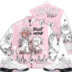 5 Medium Soft Pink Varsity Jacket, Soft Pink 35th Anniversary 5s Letterman Jackets, Baseball Jacket, Varsity Style Jacket, Unisex Sport Streetwear