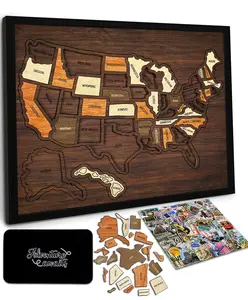 Flinelife Wooden USA Travel Map Puzzle  The Perfect Meaningful Gift for Couples & Families to Track Every Adventure! ️ 13x11" Home Decor Box