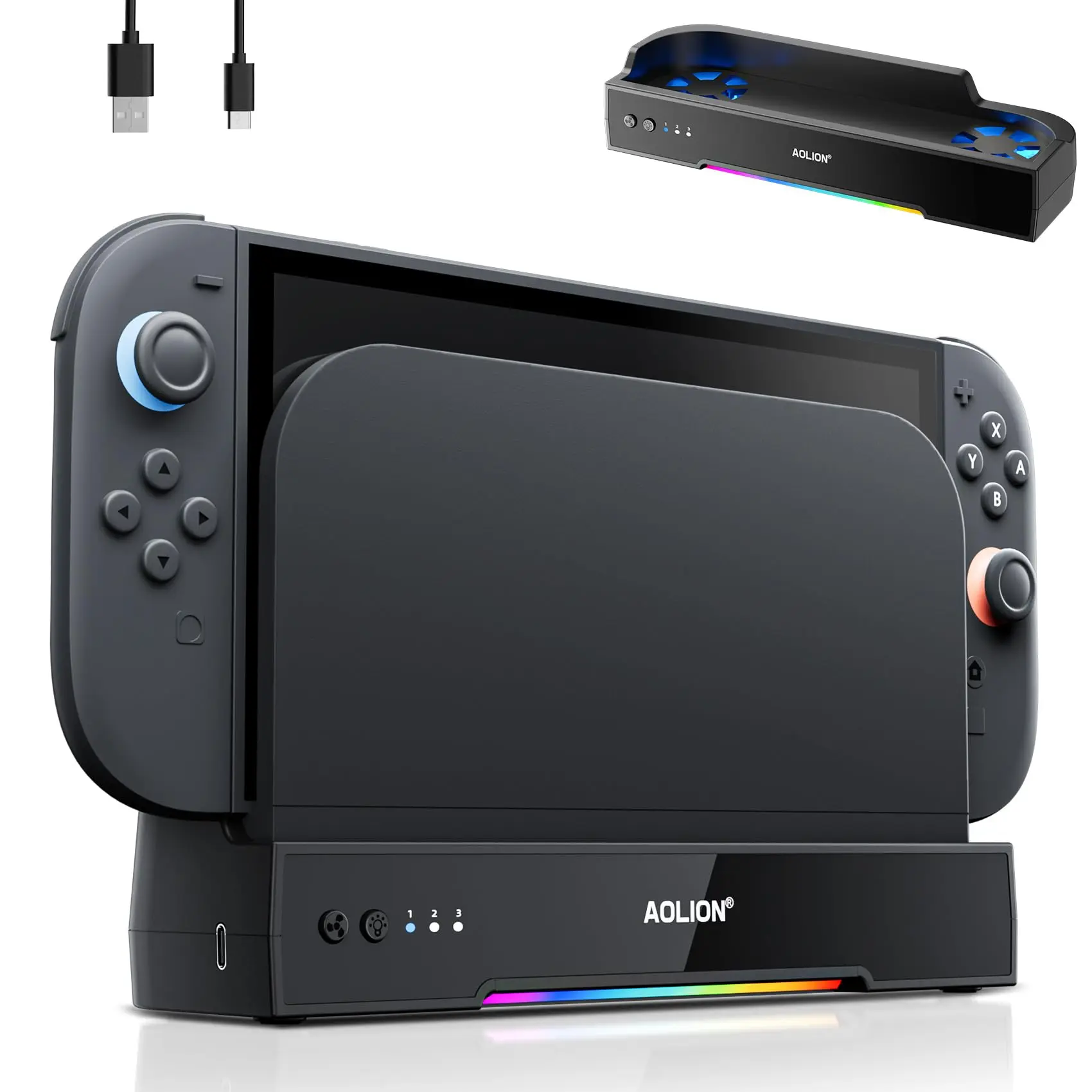 Cooling Fan for Nintendo Switch 2 Dock – Dual High-Speed Fans, 3-Speed Adjustment, RGB Lighting, Ultra-Quiet, USB Powered, Wall-Mountable with Anti-Slip Base for Switch 2