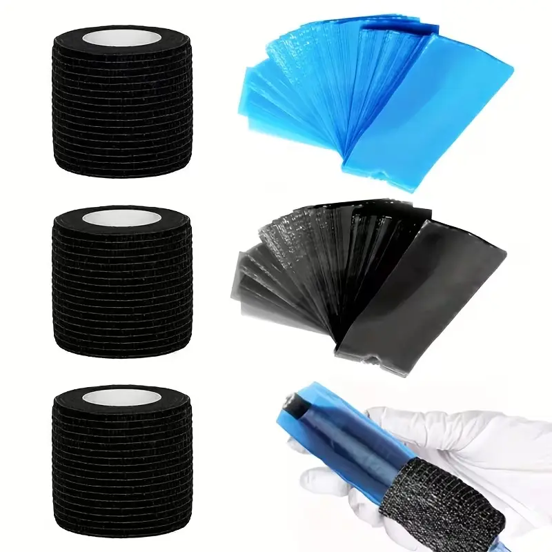 NISIMP 400-piece blue-black large tattoo pen case, packaged with 3 black bandage grips, tattoo machine case, tattoo machine protective sleeve, universal fit for all tattoo machines, protective film pouch, and tattoo pen cable protective sleeve summervibes