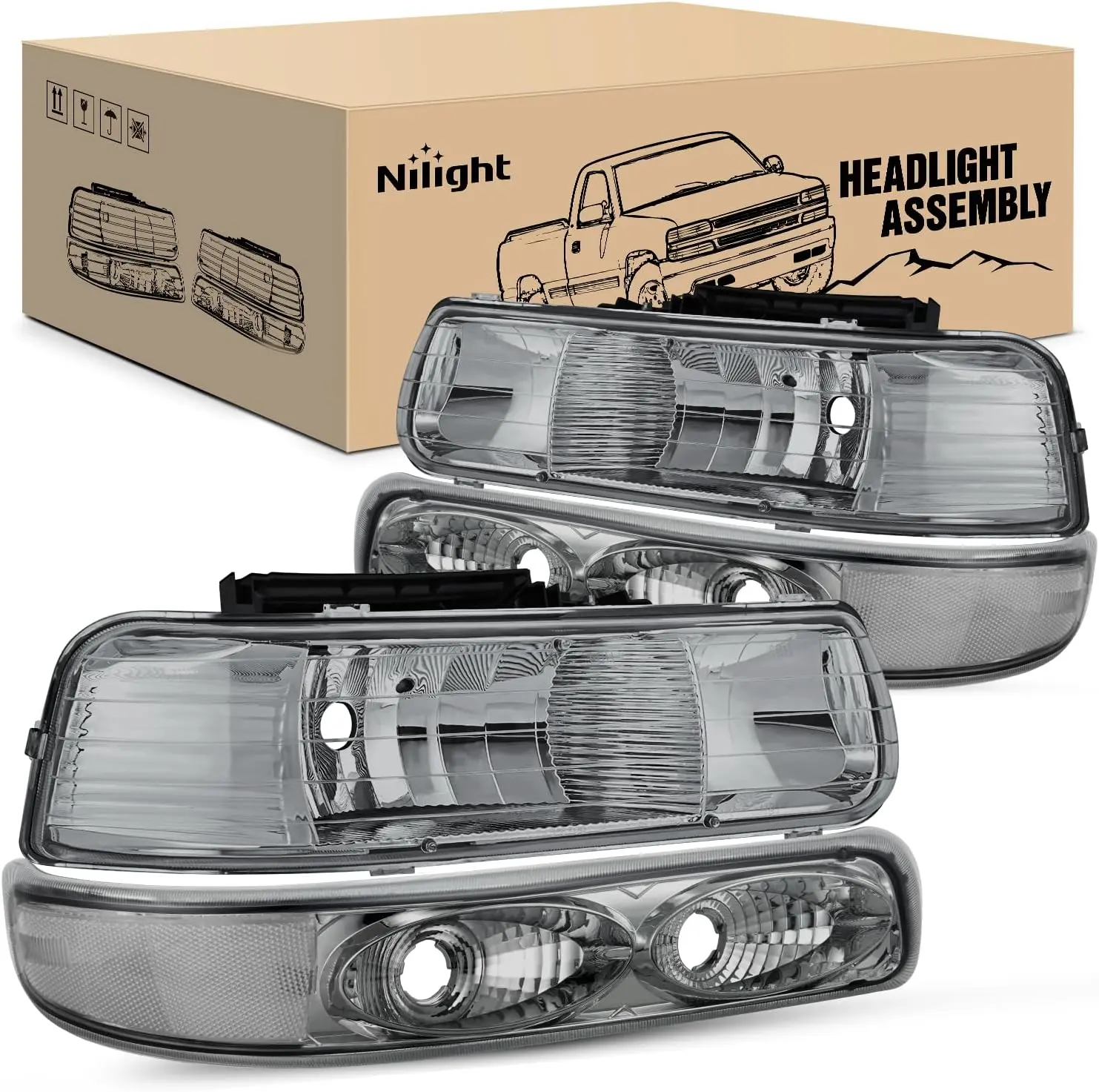Nilight LED Headlight Assembly Set - 1999-2002 Fit Chevy Silverado/Tahoe/Suburban, IP65 Leakproof OE Look Chevy Truck Accessory, Plug-and-Play Anti-Fog Vent Adjustable Waterproof Replacement Headlamp Housing & Bumper Lights, Car Lighting