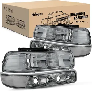 Nilight Headlight Assembly for 1999 2000 2001 2002 Chevy Silverado 1500 1500HD 2500 2500HD 3500 Chevrolet Tahoe Suburban Replacement Headlamp Housing Bumper Lights Set