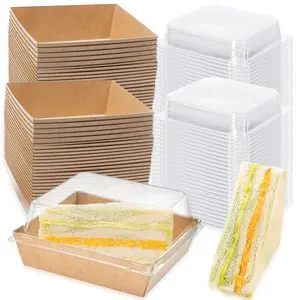 100 Pack Small Charcuterie Boxes With Clear Lids  5 Inch Disposable Square Paper Bakery Dessert Sandwich Box Mini To Go Food Containers For Cookie Sushi Cake Slice Muffins