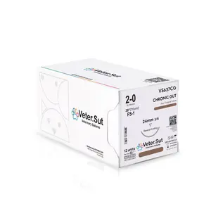 VeterSut CHROMIC Gut Absorbable Surgical Suture USP Size 2-0, (FS-1) 3/8 24mm Reverse Cutting Needle, 28 Inches (70 cm), 12 Count, Veterinary Use