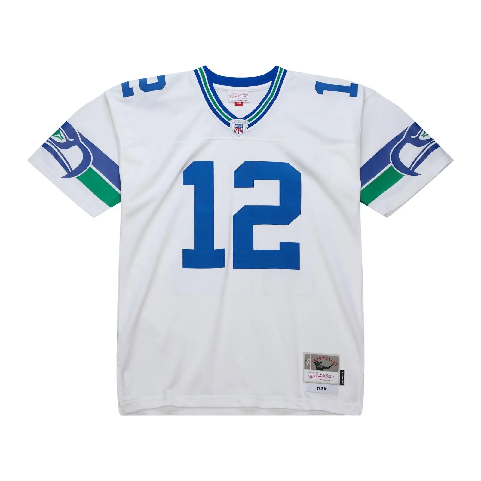 Mitchell & Ness Men's 1985 Seattle Seahawks 12s White Legacy Team Replica NFL Throwback Football Fanwear Jersey Mitchell & Ness Men's 1985 Seattle Seahawks 12s White Legacy Team Replica NFL Throwback Football Fanwear Jersey