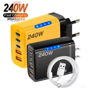 5 in 1 Gan USB C Desktop Charger 240W Fast Charge Phone Adapter 10A Type C Cable for Iphone Samsung Xiaomi EU/US/UK Plug Charger NONE