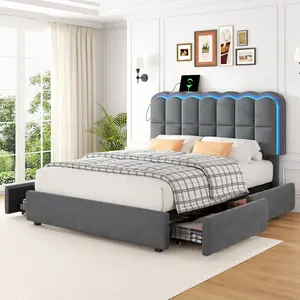 A comfortable and modern bedroom must-have is a velvet bed with charging ports and hidden storage drawers, an LED bedside panel and USB Type-C interface. This upgrade enhances the atmosphere of the bedroom at night and makes it unique.