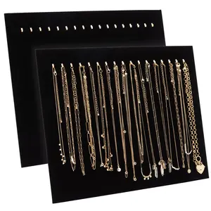 2 Pack Jewelry Display for Selling, Black Velvet Boutique Necklace Stands Boards with Hooks for Pop Up Shop (15 x 12 x 4.5 In)