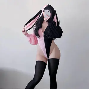 Cute Knitted Bunny Suit with Fuzzy Rabbit Ears Anime Cosplay Costume Underwear for Women Plus Size Lingerie Fancy Nancy Outfits for Jumpsuit Black Clothes Womenswear Everyday Soft Fabric Love Matching Streetwear Style 2026 Hottest Picks SpringS
