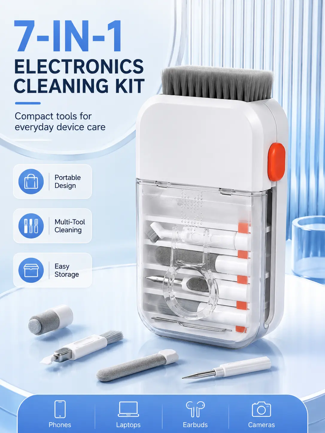 Portable Electronics Multi-Tool Dust Cleaner Kit - For Earbuds, Phone Screens, Laptop Keyboards & Camera Lenses (Includes Charging Port Cleaning)