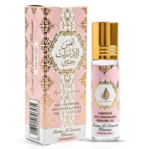 Lattafa Shams Al Emarat Khususi Blush Pink Roll-On Women's Fragrance Oil, 10ml (0.34 oz) - Concentrated Vanilla Cream Perfume, Elegant Scent, Sweet Floral Musk, EDP Spray Vibes, Long-Lasting, Mini Toiletries for Purse