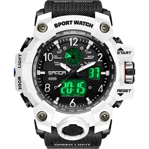 Style Digital Analog Watch, Large Face 2.2", 50m Water Resistant, Dual Time Zone, Alarm, LED Backlight, Stopwatch, PU Strap