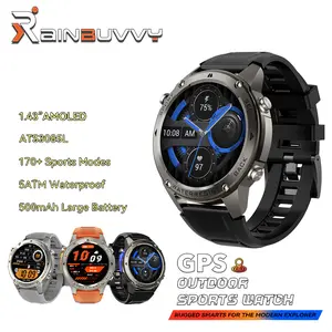 Rainbuvvy DM56 Smart Watch - 1.43 Inch Full Touch Screen, GPS, Barometer, Compass, 5ATM Water-Resistant, 170+ Multi-Sports Modes, Calorie Tracker, Bluetooth, Silicone-Aluminum Build, iOS/Android Compatible Outdoor Wearable Device