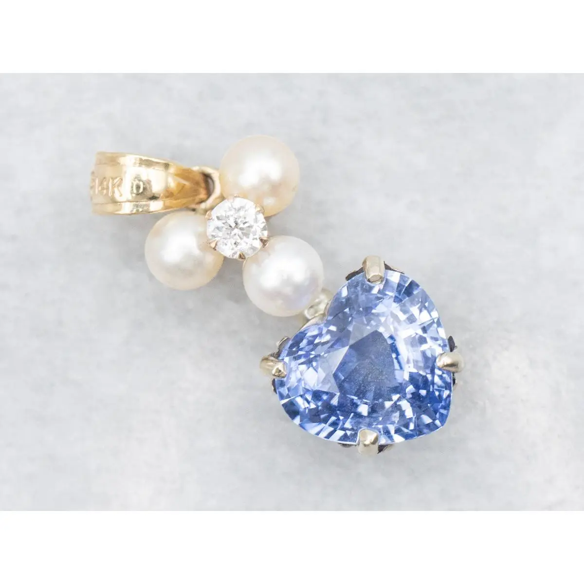 Blue Sapphire Heart Diamond and Pearl Cluster Pendant