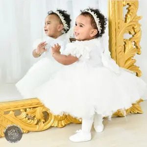 Enchanting Elegance: White Tulle Kids Dress for flower girls, baptism