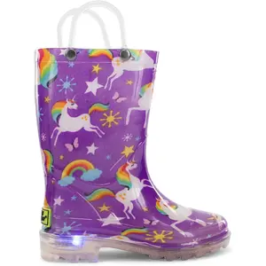 Western Chief Kids Waterproof Light Up Rain Boots With Handles for Easy On and Off for Boys and Girls