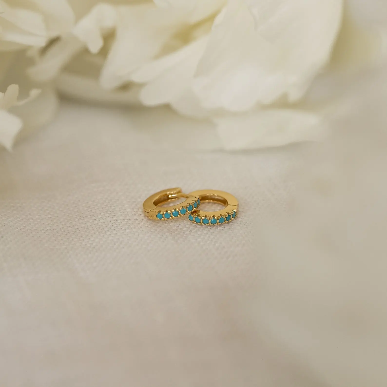 Kendra Huggies by Caitlyn Minimalist - Beaded Turquoise Gemstone Hoop Earrings - Boho Summer Jewelry - Birthday Gift for Her