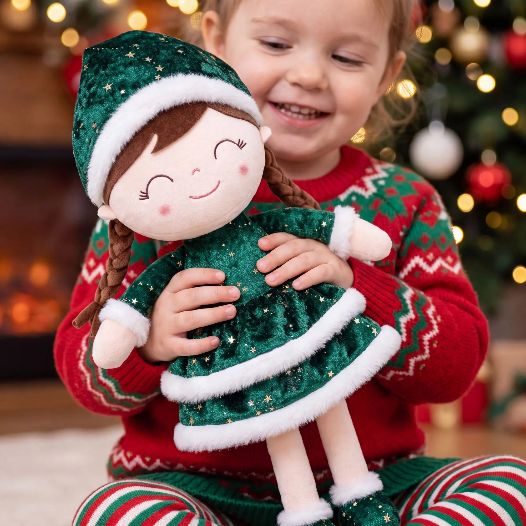 Gloveleya Christmas Plush  Doll - Lightweight Santa & Elf Stuffed Toy for Toddler Girls, Kids' Room Decor, Bedtime Hug Companion, Perfect Christmas Gift
