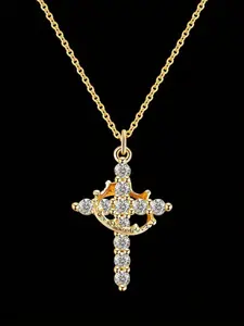 Creative Titanium Steel Cross Pendant Necklace, Rotatable Hollow Out Colorful Zircon Choker, Perfect for Parties and Gifts, Religious Necklace