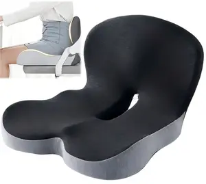 Ergonomic Memory Foam Seat Cushion - L-Shaped Integrated Pad with Rubber Grip, Durable Construction, Machine Washable, Hip & Lumbar Support for Pressure Buildup Relief (Office, Car Use)