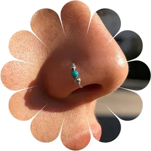 Boho Turquoise Clip On Nose Ring Gold Turquoise Faux Clip On Nose Ring Vintage Beads Cuff Hoop Nose Ring Turquoise Bead No Piercing Nose Ring Jewelry for Women