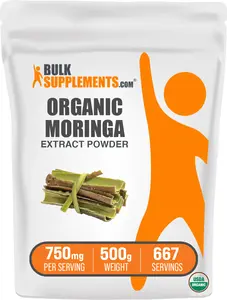 BulkSupplements Organic Moringa Extract Powder - Moringa Leaf - Natural Antioxidants - Edible - Moringa Oleifera - 100g-1kg - 1000mg per Serving