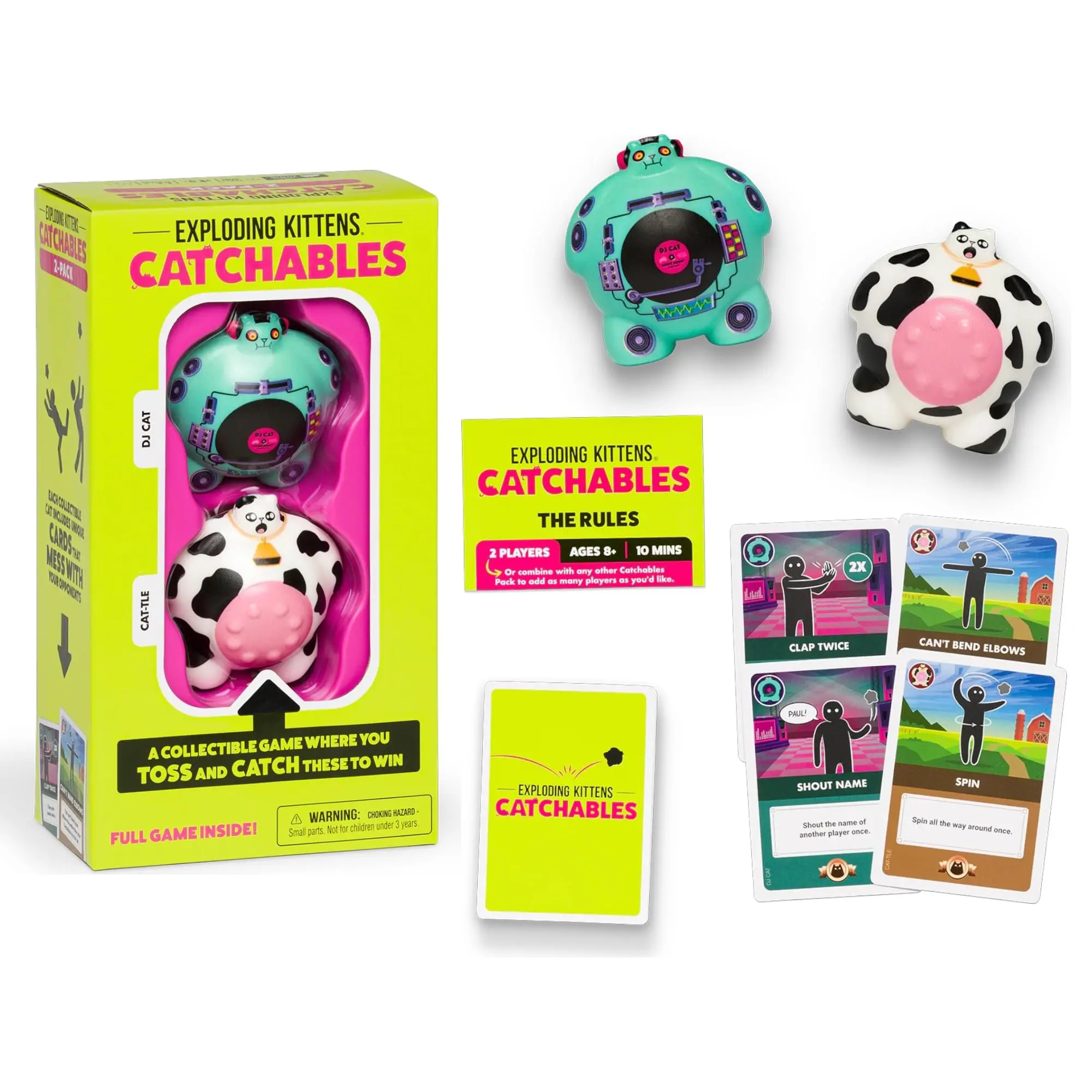 Exploding Kittens CATchables Card Game 2-Pack - Animal-Themed Family Board Game for Ages 8+, Adults, 2-4 Players, 5 Stunts, 48 Hilarious Action Cards | DJ Cat & Cat-tle
