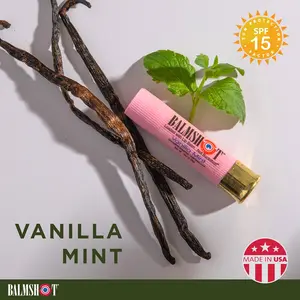 BALMSHOT Vanilla Mint Lip Balm with SPF 15 -- Real Shotgun Shell Design, Non-Lethal Dispenser, USA Made, Double Barrel Sunscreen to Prevent Sun & Windburn, Smooth Vanilla Mint Flavor, Great Gift, Loaded with Aloe