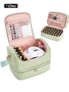 Nail Polish Organizer Bag Holds 50 Bottles Nail Polish, Nail Lamp, Nail Supplies- Nail Organizers and Storage Case for Nail Tech, Nail Stuff Gel Kit Box Gift for Manicurist Travel Cosmetic Bag Makeup Storage Bag