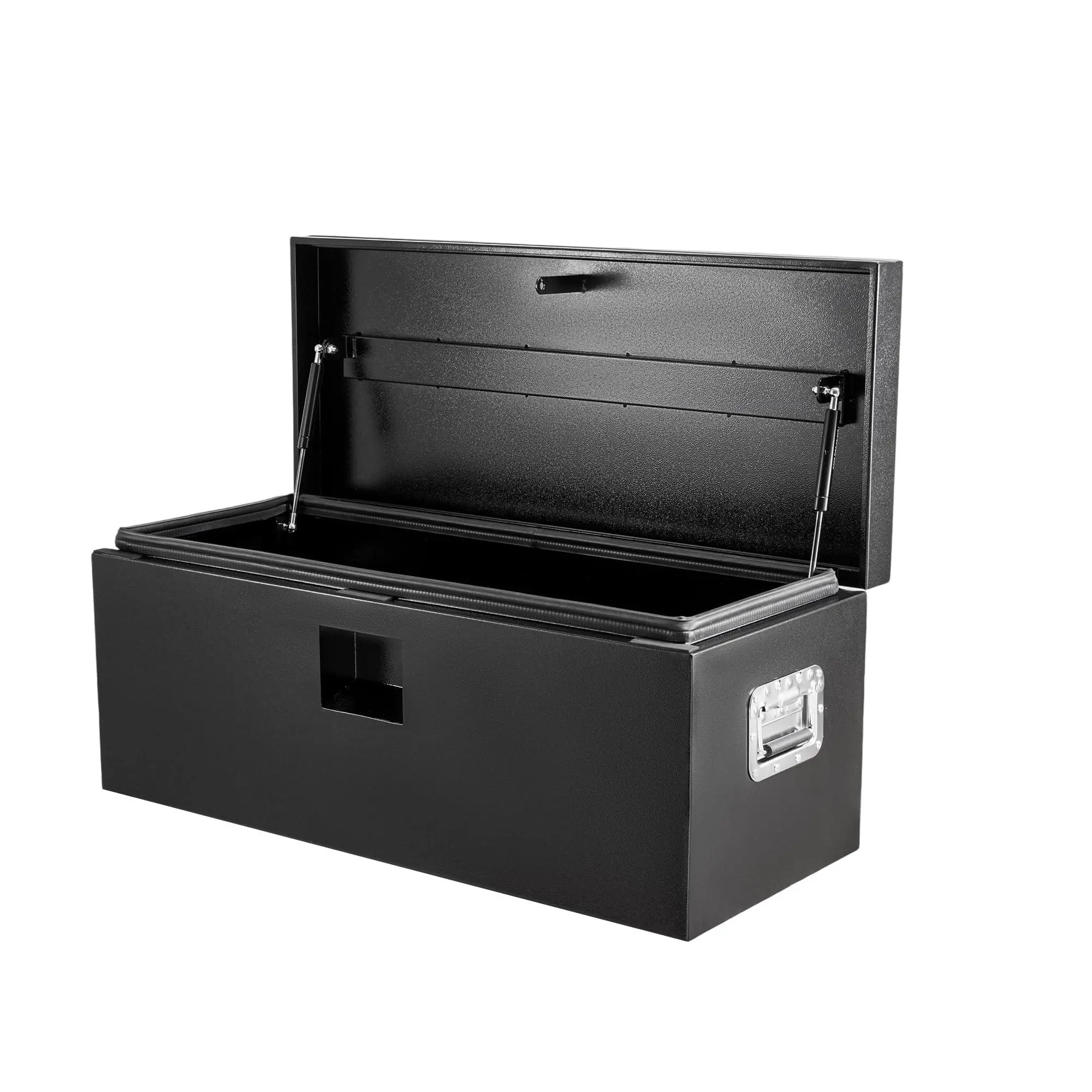 24" Water Resistant Dust-Proof Metal 12-Gauge Steel Tool Box - No-Lock Design, Pneumatic Strut, Durable Efficient Storage Chest for Contractors' Pickup Trucks, Powder Coated