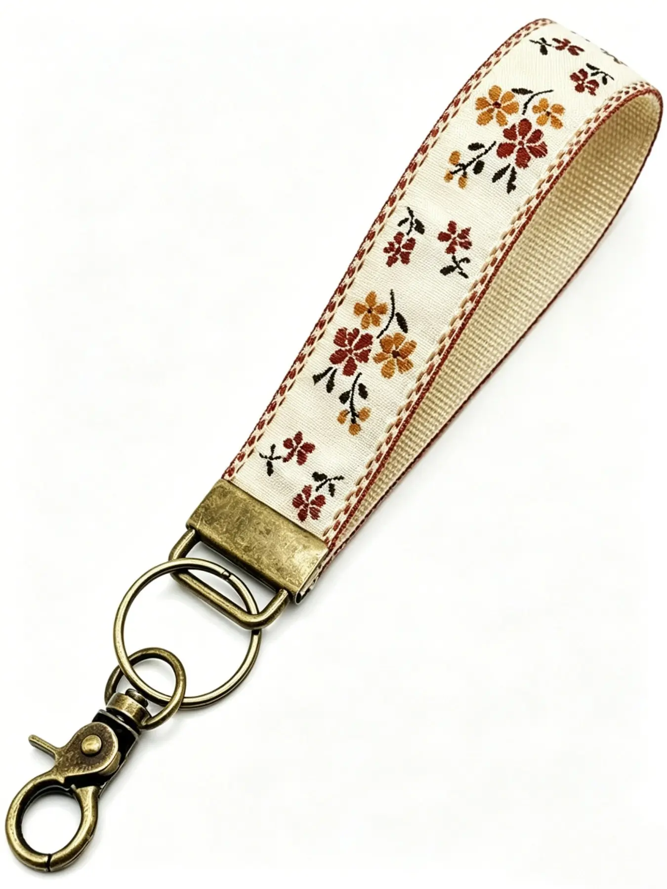 Boho Style Embroidered Women's Wrist Keychain, Cute Floral Fabric Key Ring Lanyard, Dual-Sided Embroidery Cloth Key Holder, Gift for Loved Ones, Keychain Wristlet, Aesthetic Keychain