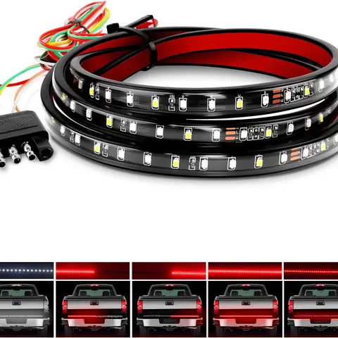 Nilight 60" Flexible Tailgate LED Light Bar, 108-Bright Single Row Strip with Red Running/Brake/Turn & White Reverse Signals, Silicone-Sealed for SUVs, Trucks, Light Bar Car Accessory, Red Running Light, Truck Accessories