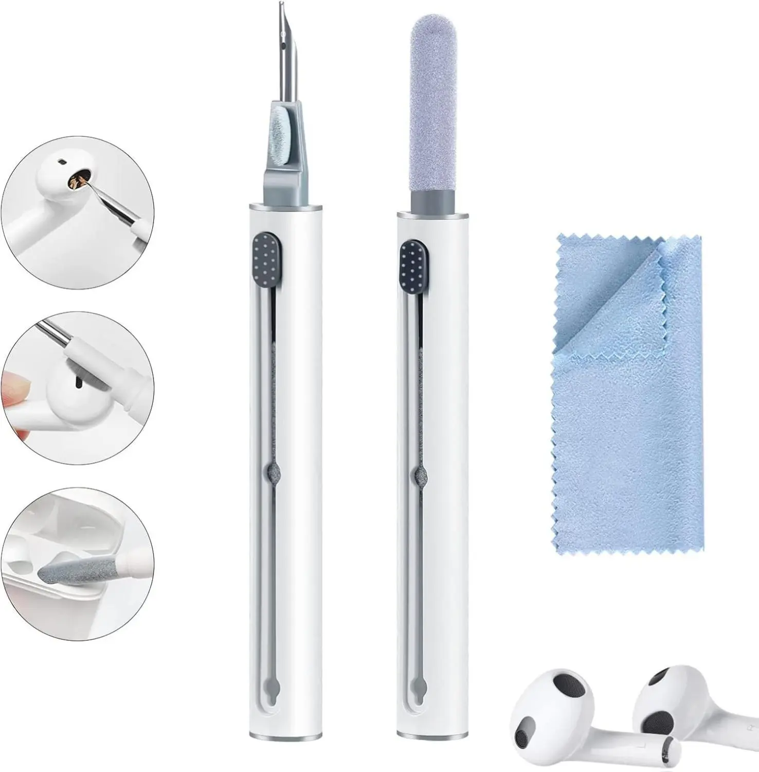 Airpod Cleaner Kit，Earbud Cleaning Kit for Airpods Pro 1 2 3， Multi-Function Cleaning Pen with Soft Brush Flocking Sponge，Suitable for Bluetooth Headset, Charging Box, Mobile Phone, Earbud (1Pcs) Camera Portable