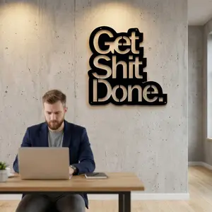 Get Shit Done Metal Wall Art, Motivational Office Decor, Black Iron Script Sign, Industrial Wall Accent, Inspirational Quote Decor for Home Office and Workspace