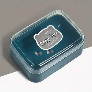 1pc Cute Bear Flip-Top Soap Dish - Creative Plastic Drainage Holder for Bathroom Countertop, Rectangular Soap Storage Box, Soap Tray, Bathroom Accessory