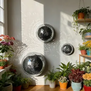 3pcs Disco Ball Mirror Reflective Glass Half Sphere Wall Hanging Decor, Back Adhesive Home Decoration, DIY Craft Material, Interior Wall Decor