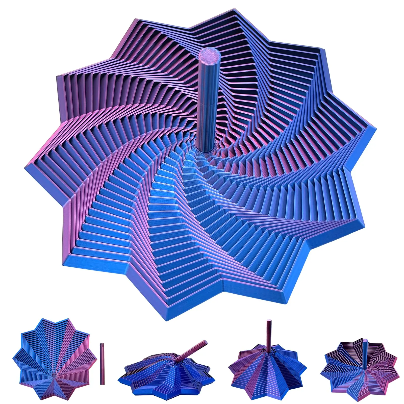 3D Printed Expanded Sensory Fidget Star,Stress-Relief Spinning Tower Toy with Handles,Sensory Toys for Adults & Teens,Honeycomb Whirling Spiral Design for ADHD & Stress Relief (Purple-Blue,L-25rings)