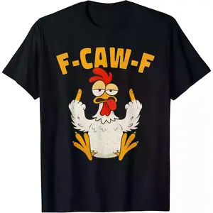 Women's Round Neck Shortsleeve Tshirt - Funny Rooster Chicken Whisperer Fawk Off Graphic, Casual Streetwear Clothes