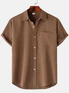 Men's Solid Color Short Sleeve Shirt, Casual Comfy Top for Summer, Men's Clothes for Daily Wear