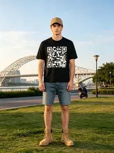 Short-sleeve T-shirt, American creative playful style, oversized QR code unique print, perfect for tech trendsetters and prank lovers in daily casual streetwear