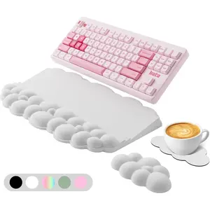 Ergonomic Wrist Rest for Keyboard And Mouse, Soft Memory Foam Cloud Keyboard Stand Pad with Wrist Rest Set, Easy Typing, Comfort for Office, Work, Gaming - White fathersdaygiftideas