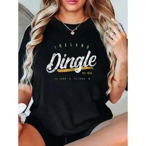 1PC Women's Casual Cotton T-Shirt with Dingle Print, Crew Neck, Short Sleeve Graphic Tee for Spring and Summer - Knitted Fabric Top for All Seasons