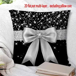 Silver Color Bow Starry Decorative Pillow Cover, Boho Style, All Seasons, Easy Clean, for Bedroom, Living Room, Sofa, Car, Home Decoration