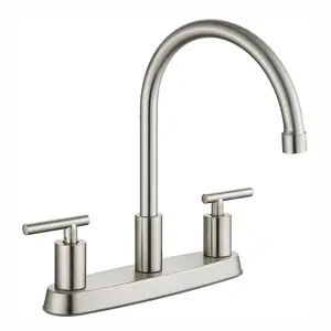 Kitchen Faucet, High Arc 360°Rotating Spout Kitchen Sink Faucet 2 Handle 8 Inch Centerset  Kitchen Faucet with Supply Lines, 3 Hole Kitchen Faucet , Brushed Nickel