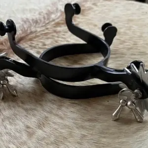 Pair Adult Size Black Steel Western Jingle Bob Spurs