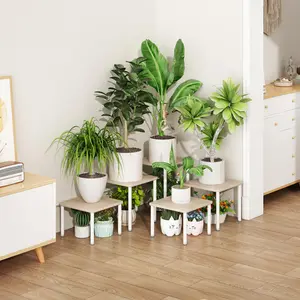 INGIORDAR Indoor Plant Stand Pot 5 Pack Stack and DIY Tall Metal Flower Stand for Multiple Plant for Patio Balcony Garden Black+White