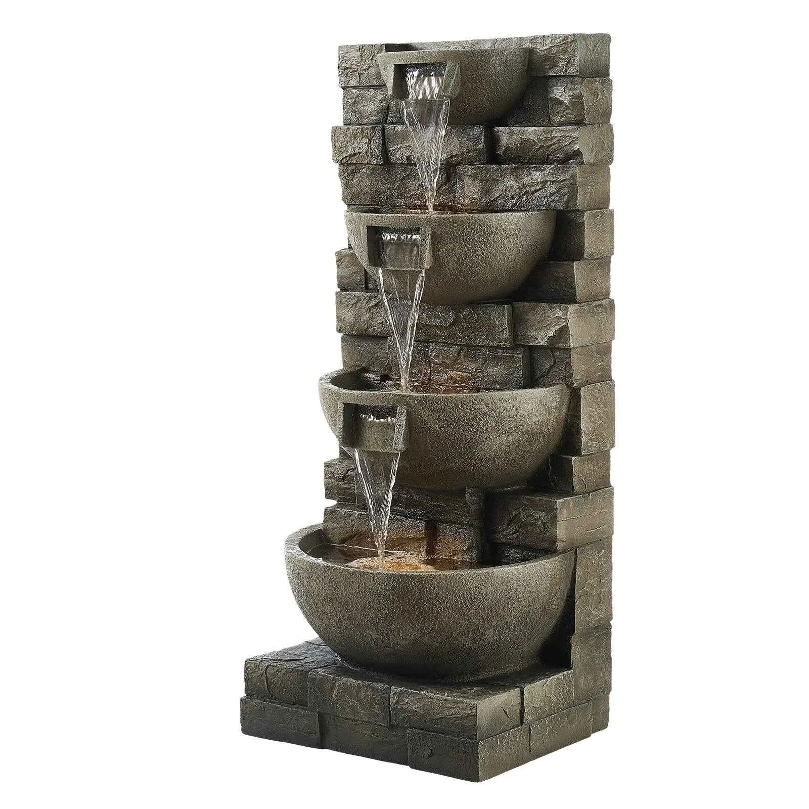 Tiered Water Fountain - 4-Tier Outdoor Water Fountain in Block Stack Style